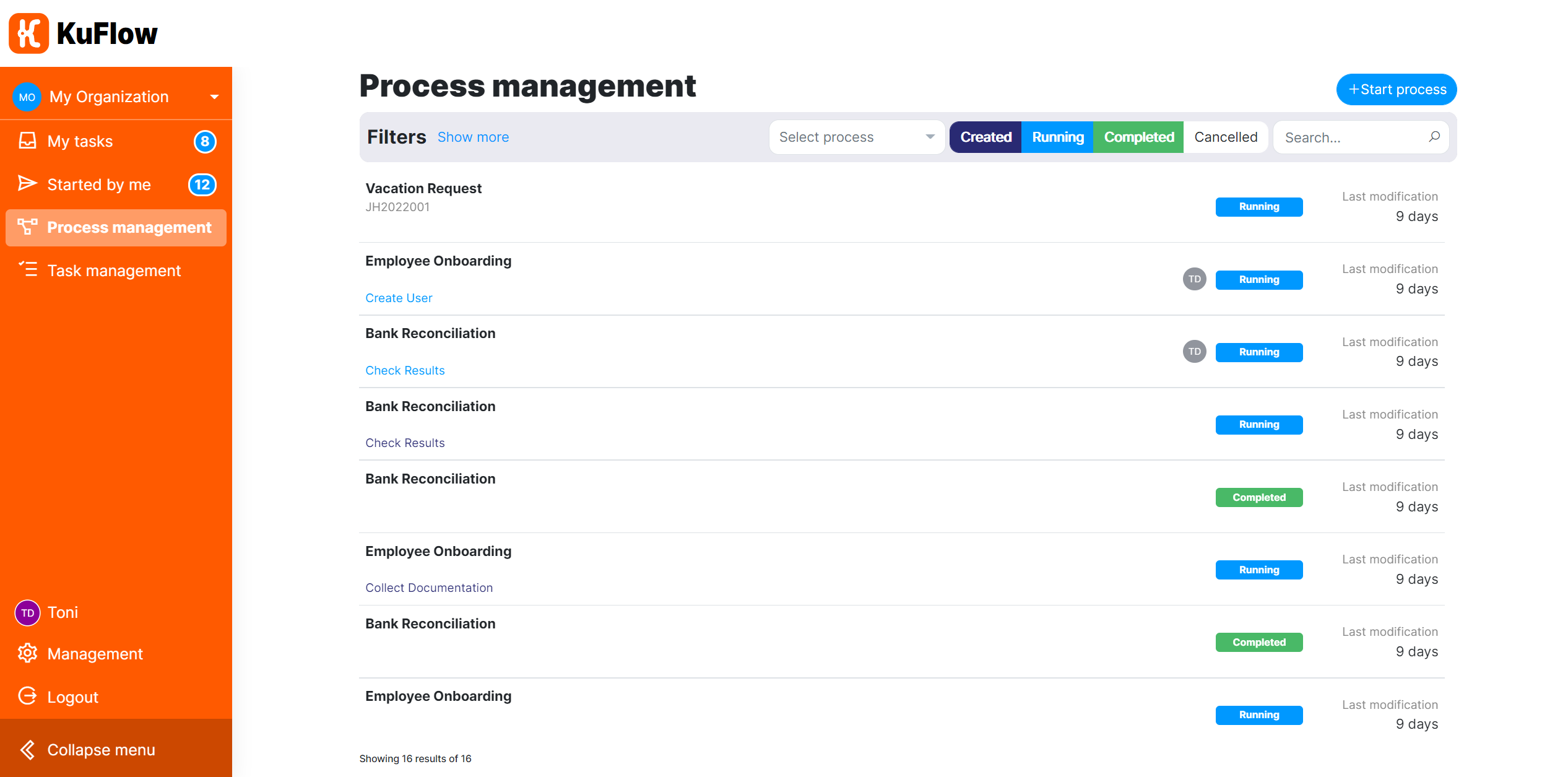 Processes list